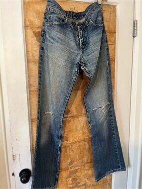 Blue Distressed Straight-Leg Jeans
